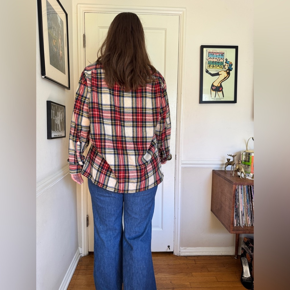 70s Vintage Jc Penney Loop Collar Wool Blend Plaid Flannel - Picture 3 of 7